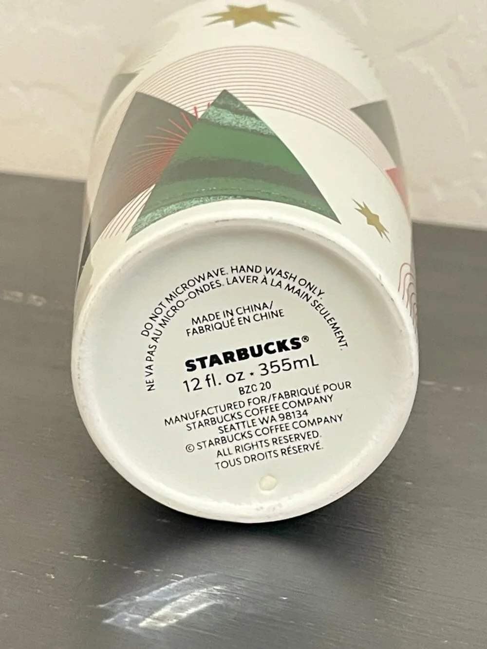Starbucks Cup Mug with Lid Christmas Trees Stars Holiday Ceramic Tall 12 oz